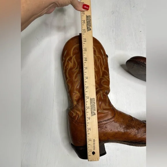 Tony Lama Vintage Ostrich Leather Western Boots Mens 9 D Brown USA - Picture 11 of 16